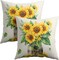 Spring Summer Yellow Flowers Throw Pillow Covers 18X18 Inches Set of 2 Sunflowers with Green Leaves Mason Jar Pillowcase Soft Cotton Linen Square Summer Cushion Covers for Home Sofa Patio Bedroom